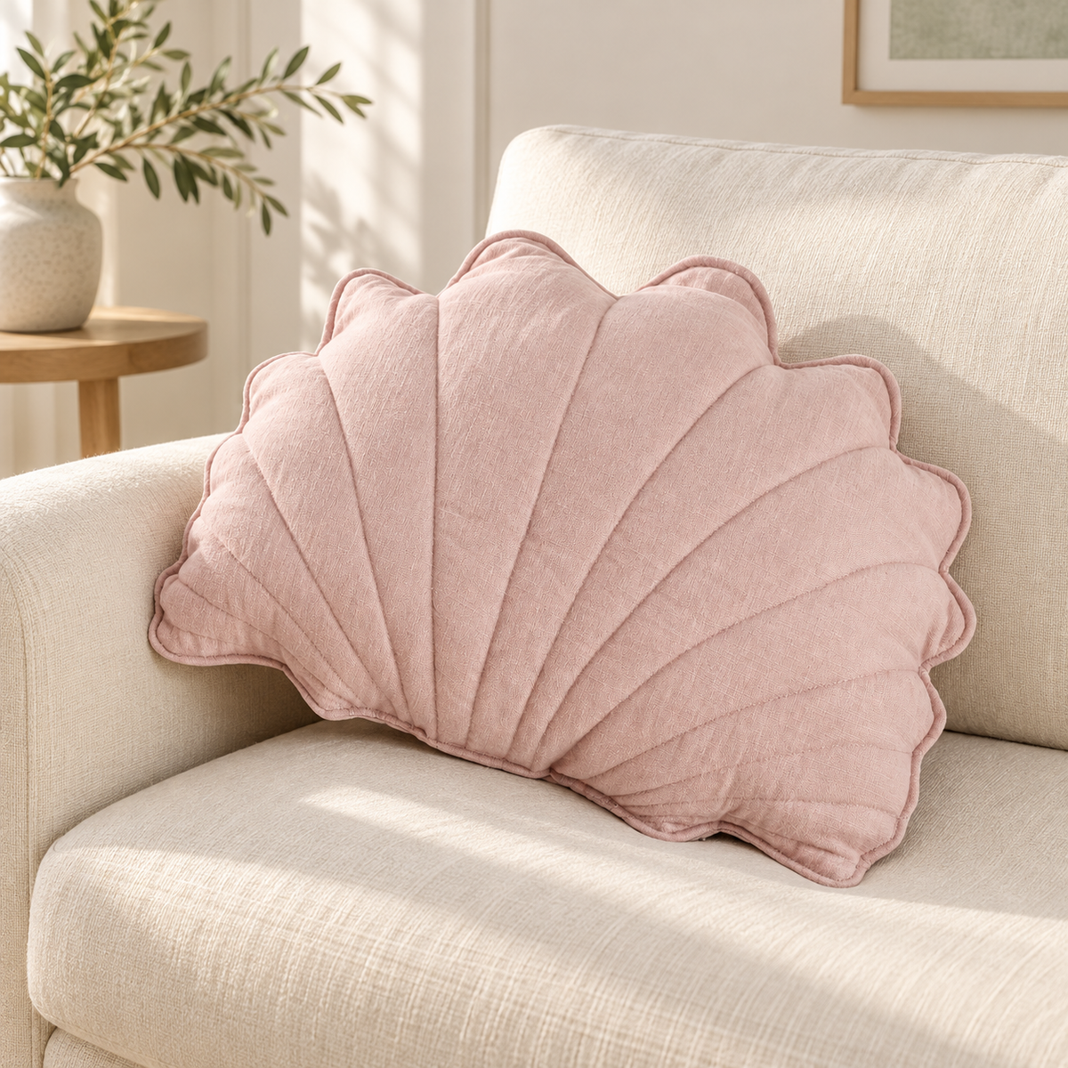 Minicamp Muschelkissen aus Leinen – Pink – Premium-Ambiente