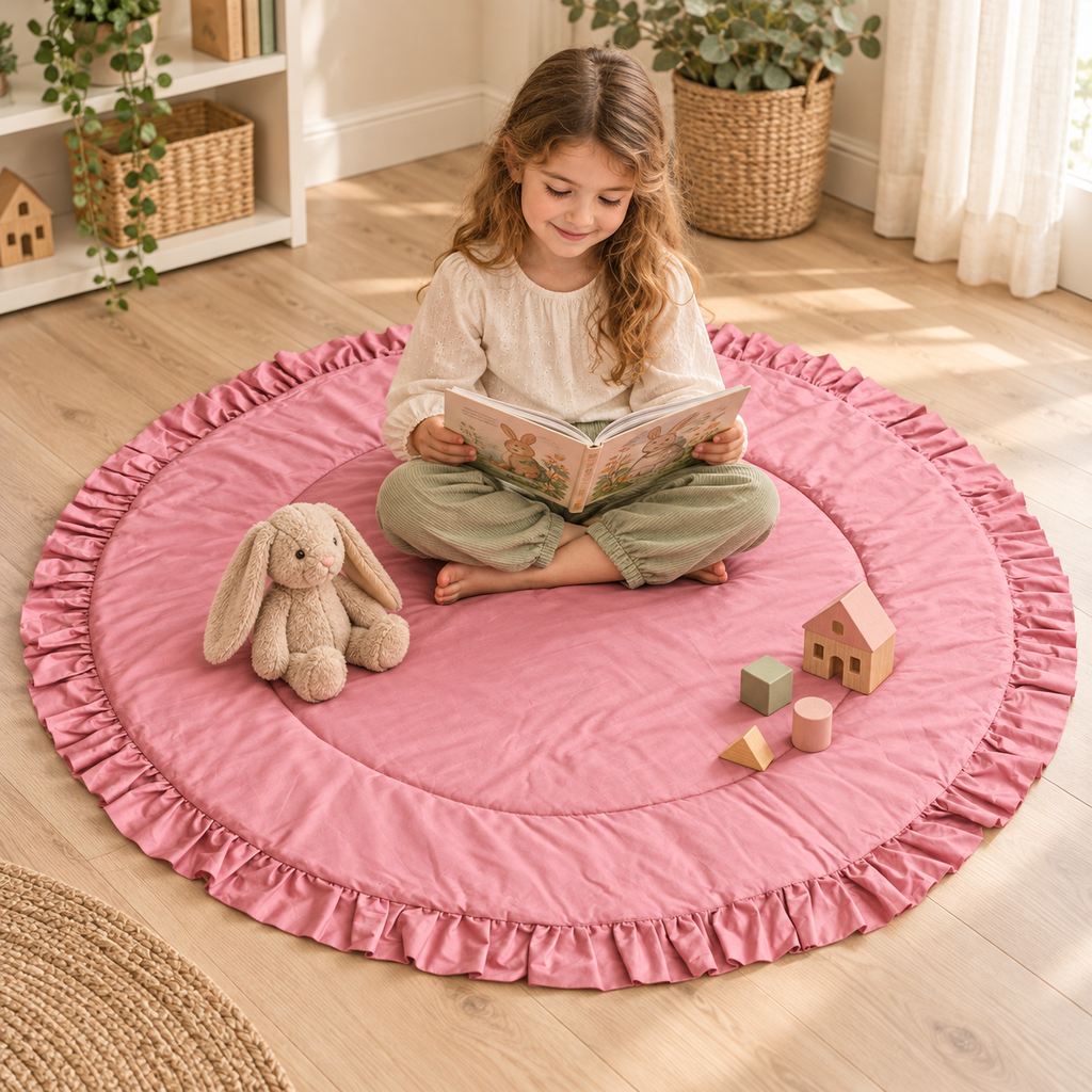 Minicamp Spielmatte mit Rüschen – Rosé, 125 cm – Premium-Ambiente