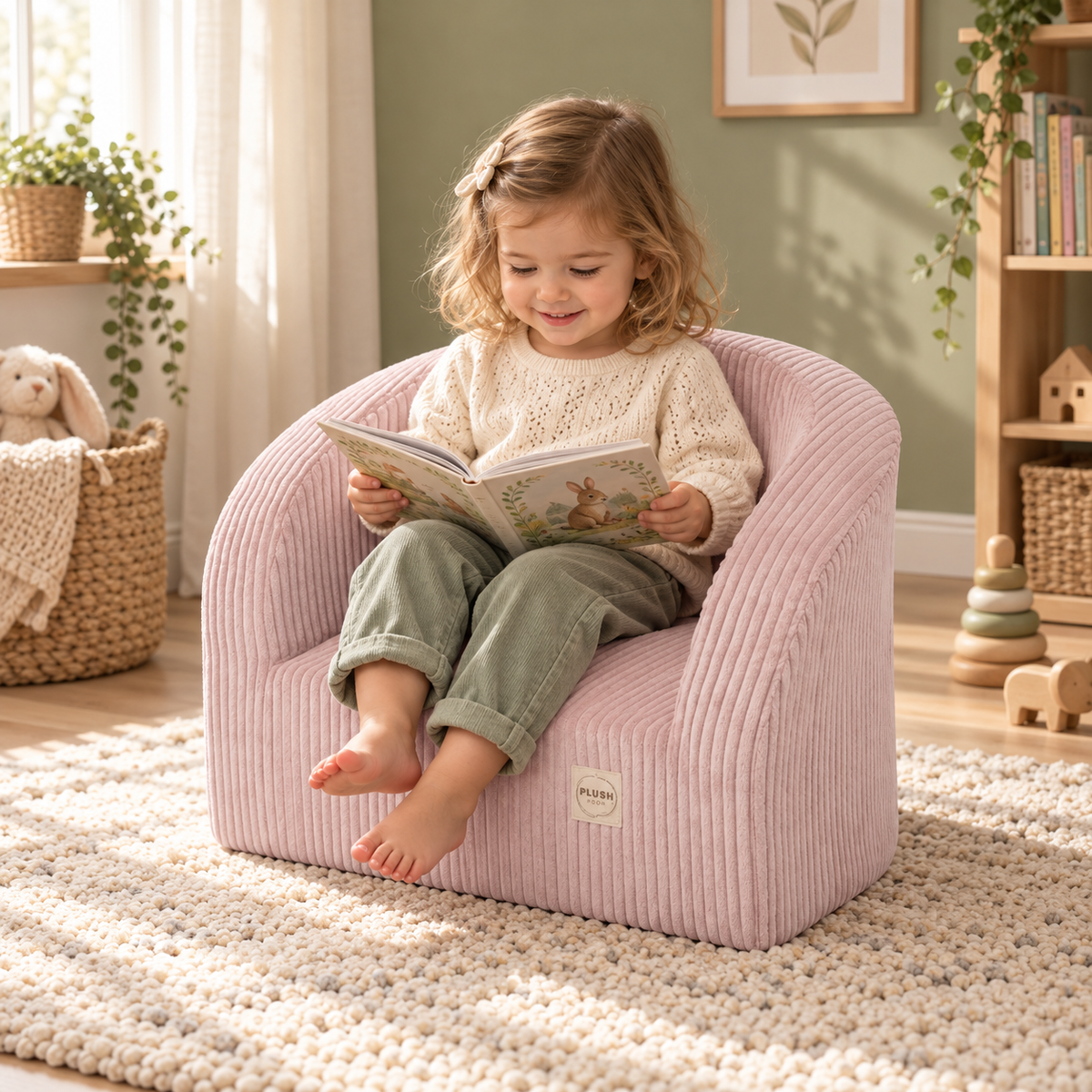 Plush Nest Dream Corner Kinder-Cordsessel – Hellrosa – Premium-Ambiente