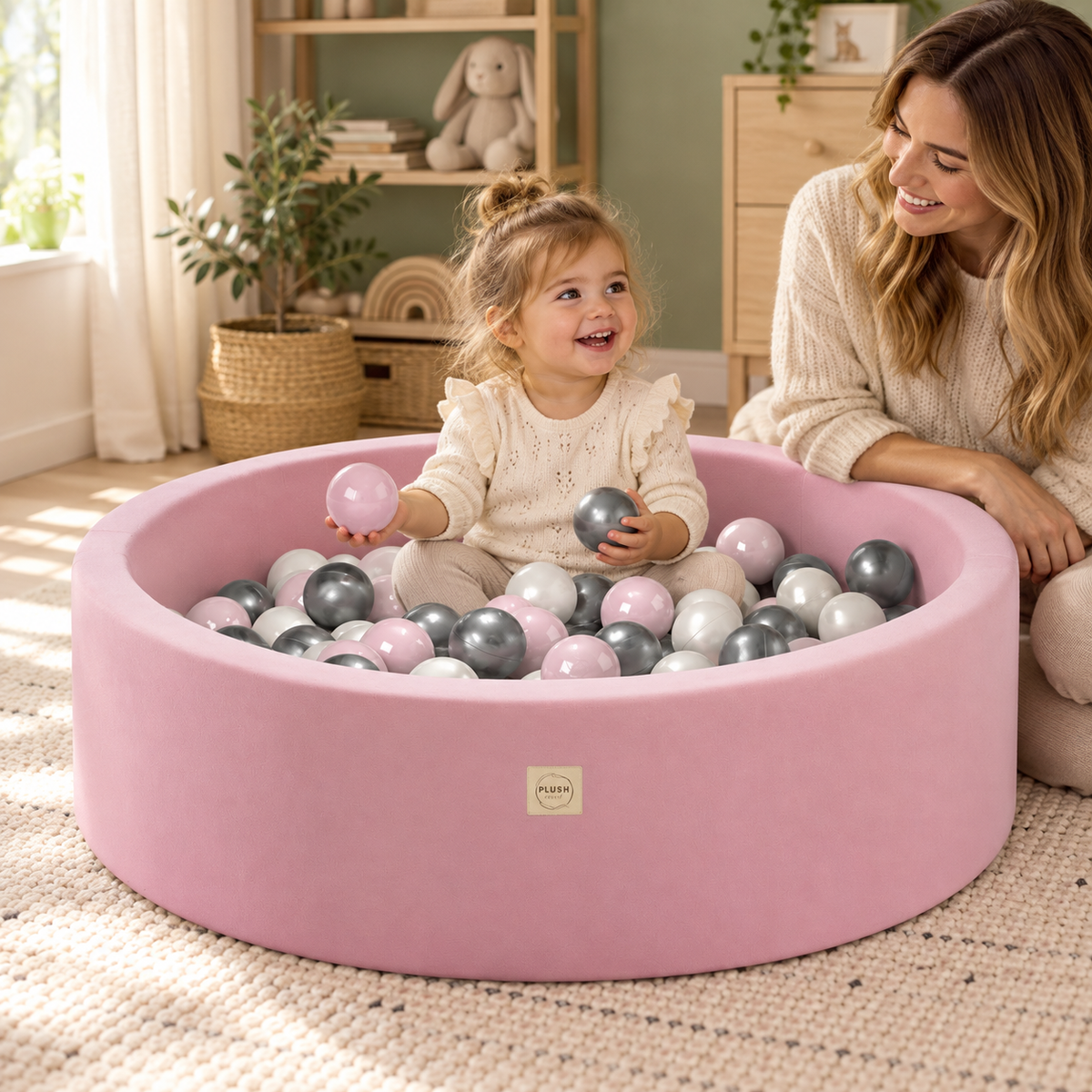 Plush Nest Baumwoll-Bällebad Rosa – 90 × 30 cm, 200 Bälle – Premium-Ambiente