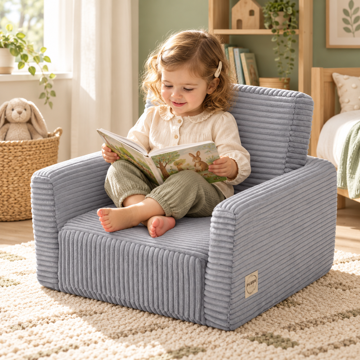 Plush Nest CUBIE Mini 2-in-1 Kinder-Cordsessel – Grau – Premium-Ambiente