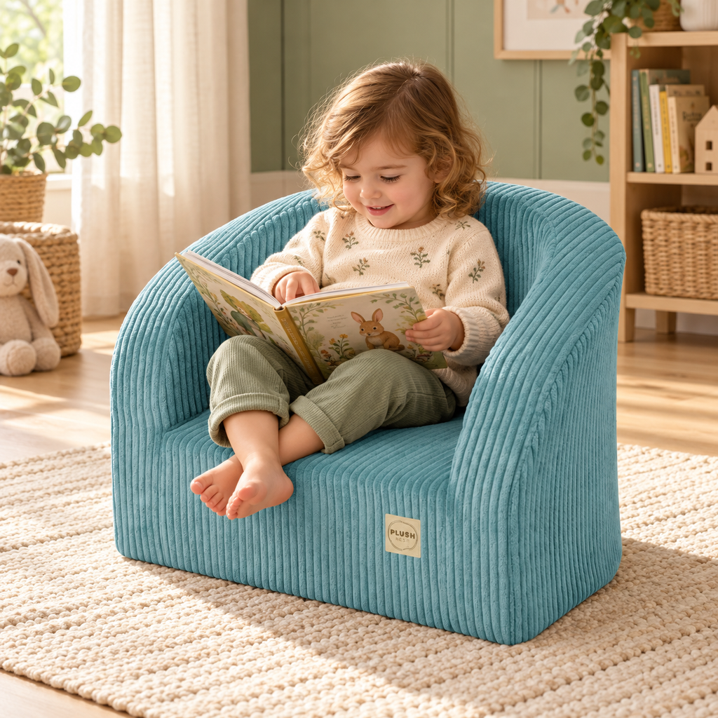 Plush Nest Dream Corner Kinder-Cordsessel – Blau – Premium-Ambiente