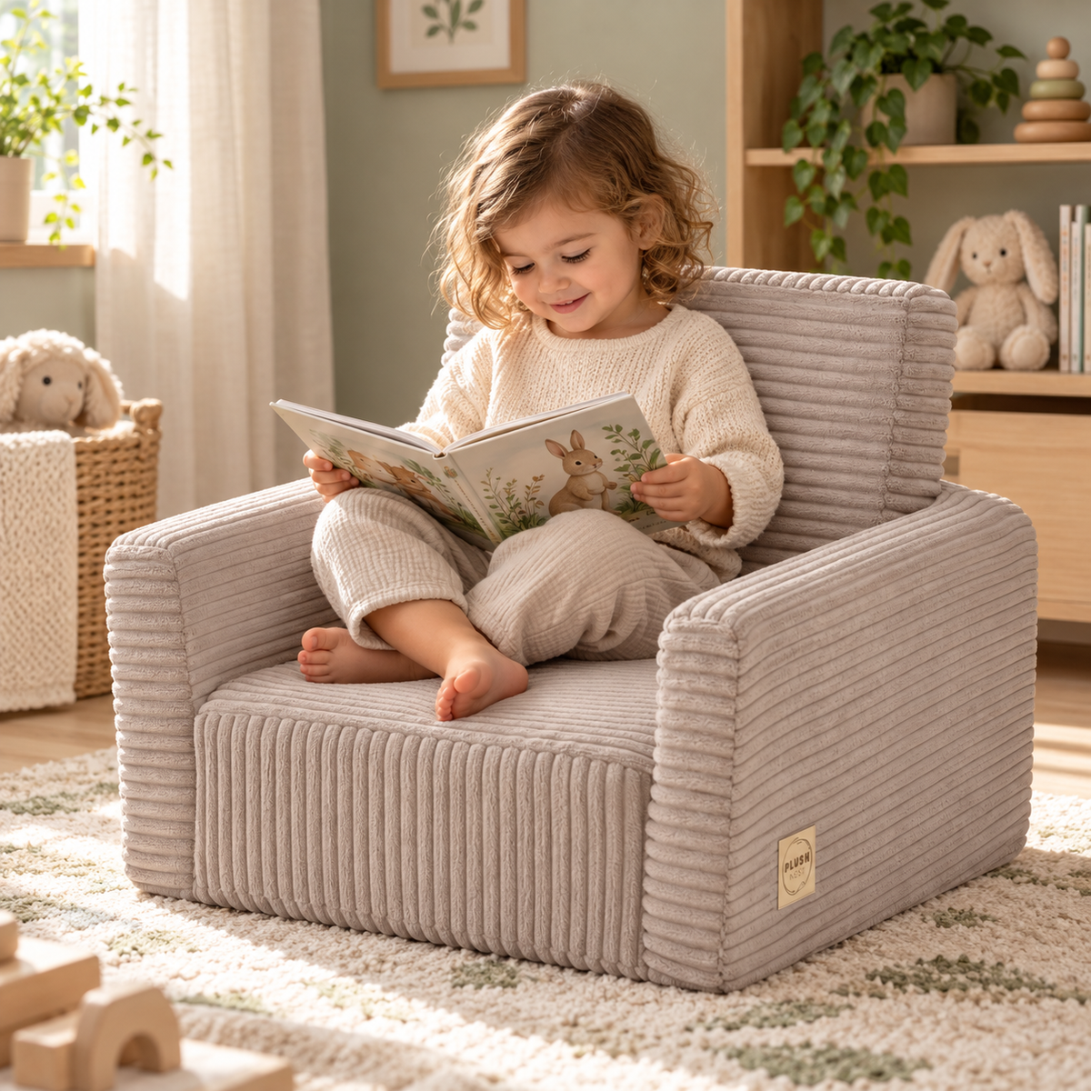 Plush Nest CUBIE Mini 2-in-1 Kinder-Cordsessel – Beige – Premium-Ambiente