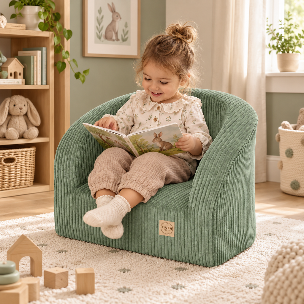 Plush Nest Dream Corner Kinder-Cordsessel – Grün – Premium-Ambiente