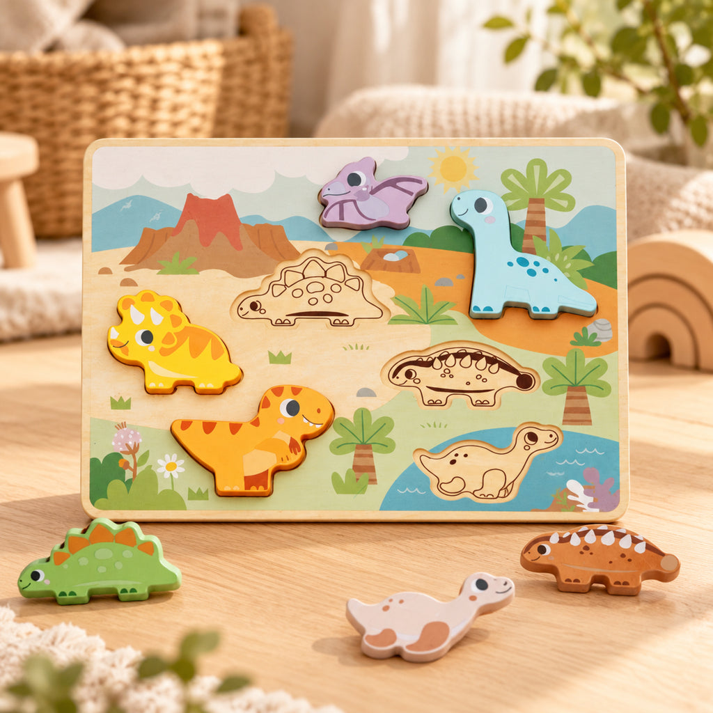 BusyKids Holz-Steckpuzzle Dinosaurier – Premium Ambiente