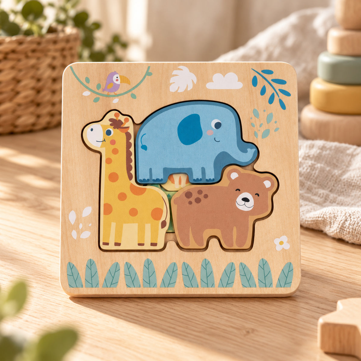 BusyKids Schichtenpuzzle Tiere – 6 Teile, ab 12 Monaten – Premium Ambiente