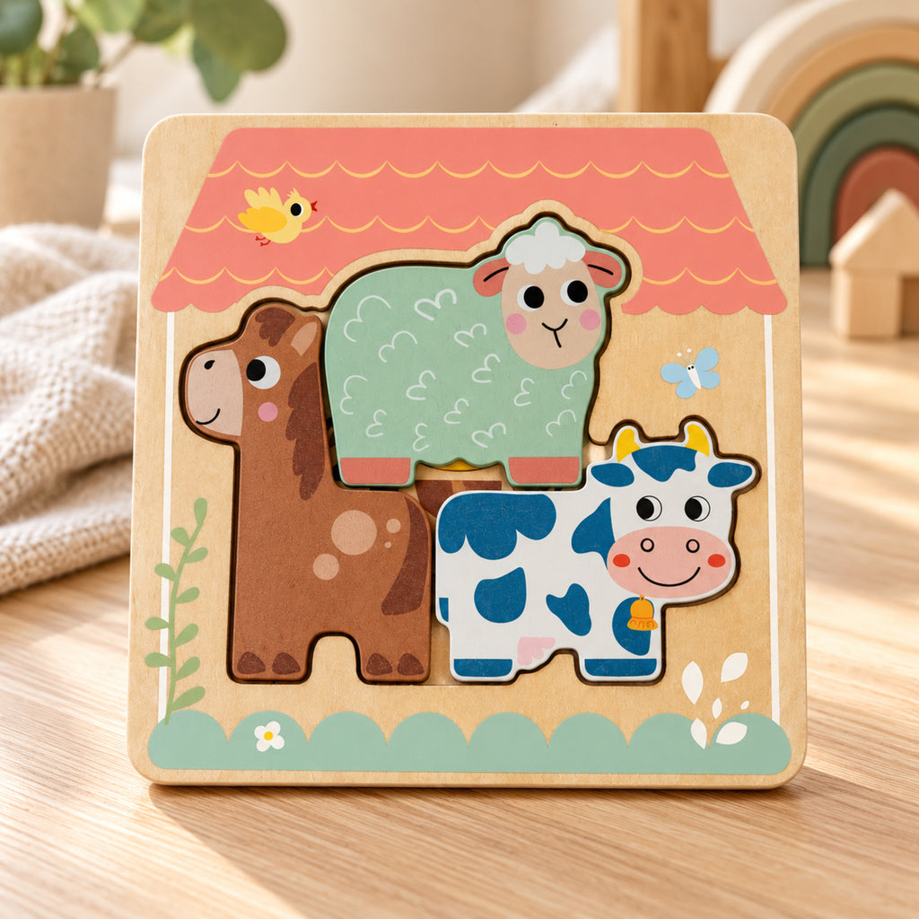 BusyKids Schichtenpuzzle Bauernhoftiere – 6 Teile, ab 12 Monaten – Premium Ambiente