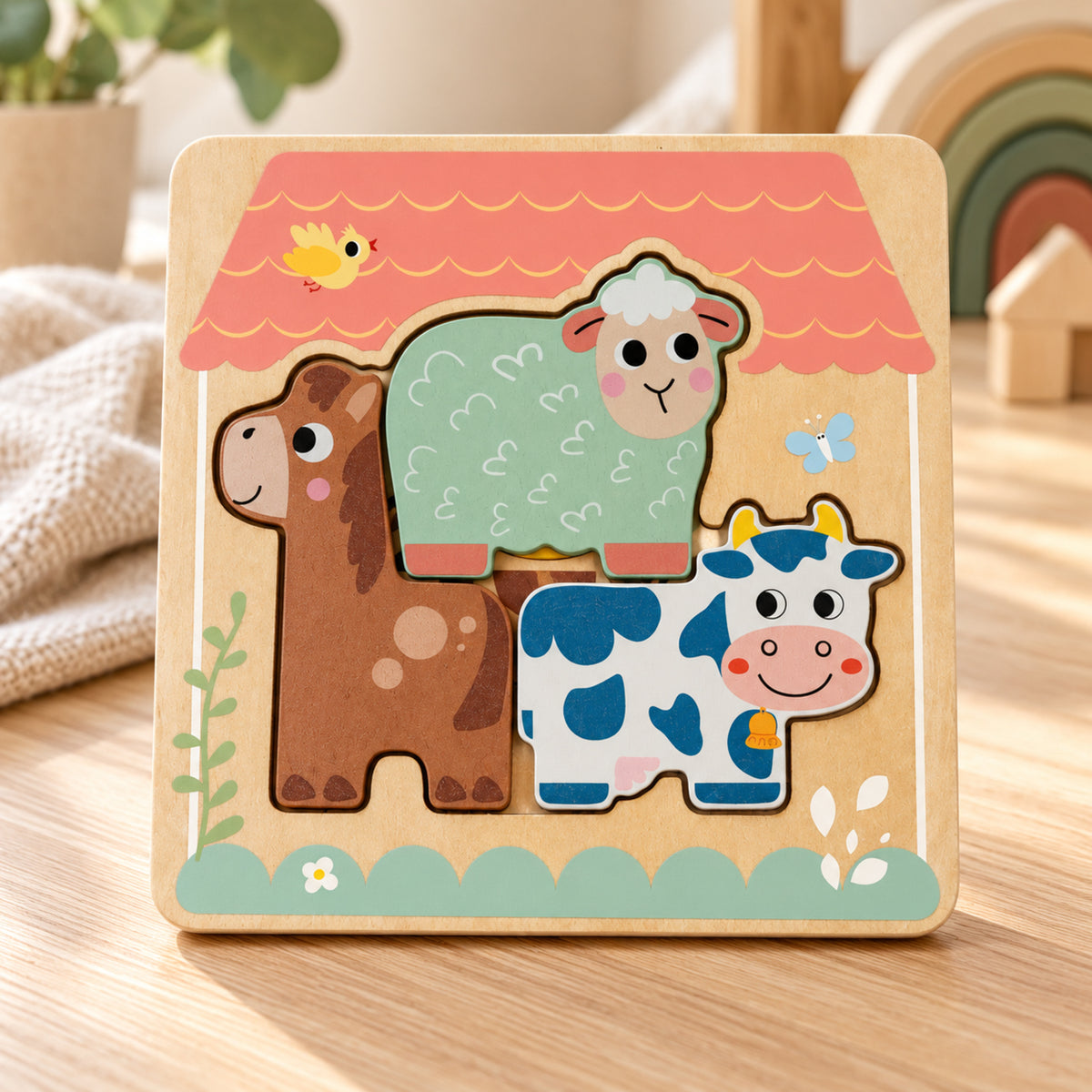 BusyKids Schichtenpuzzle Bauernhoftiere – 6 Teile, ab 12 Monaten – Premium Ambiente
