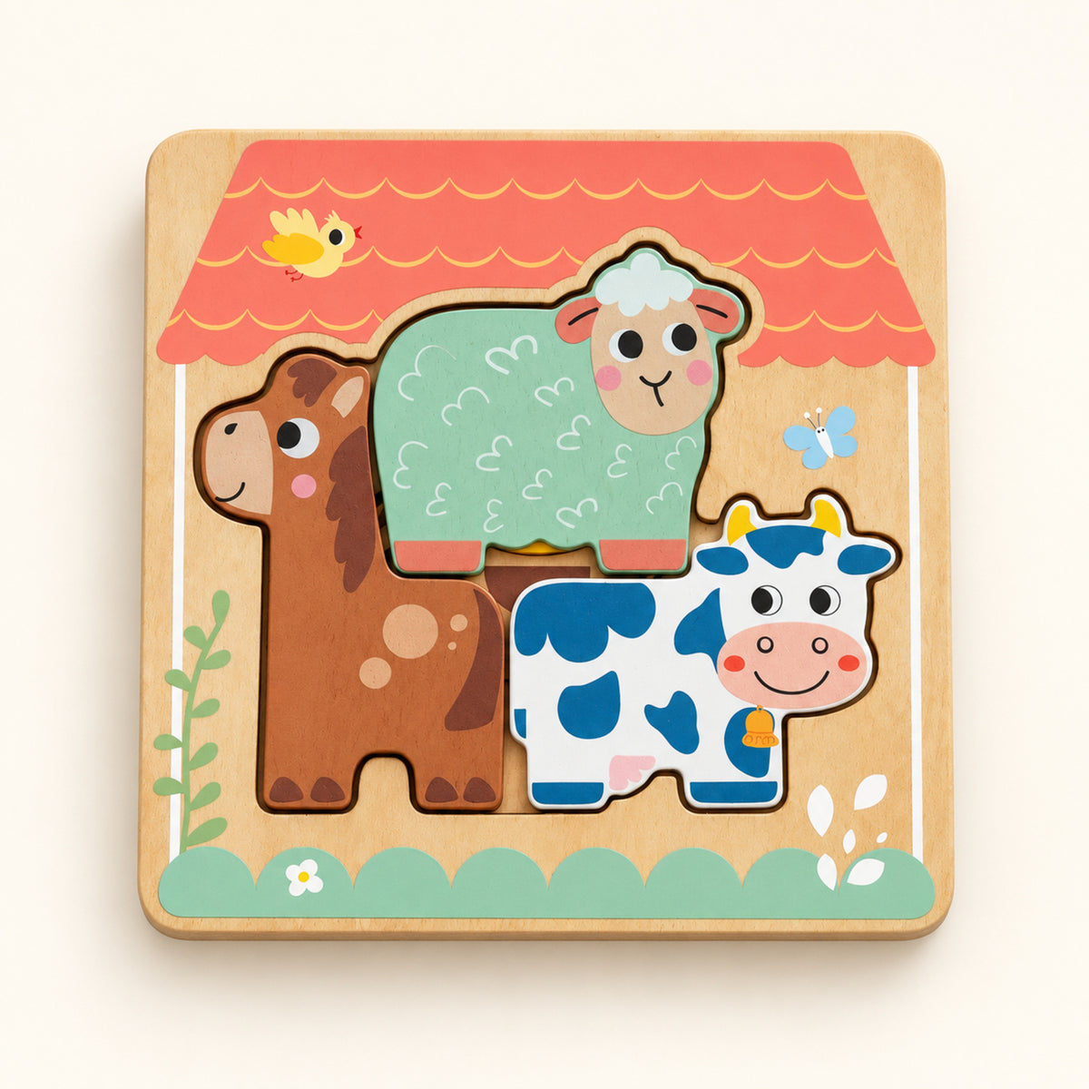 BusyKids Schichtenpuzzle Bauernhoftiere – 6 Teile, ab 12 Monaten – Premium Produktaufnahme