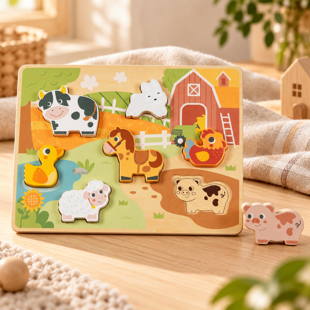 BusyKids Holz-Steckpuzzle Bauernhoftiere – Premium Ambiente
