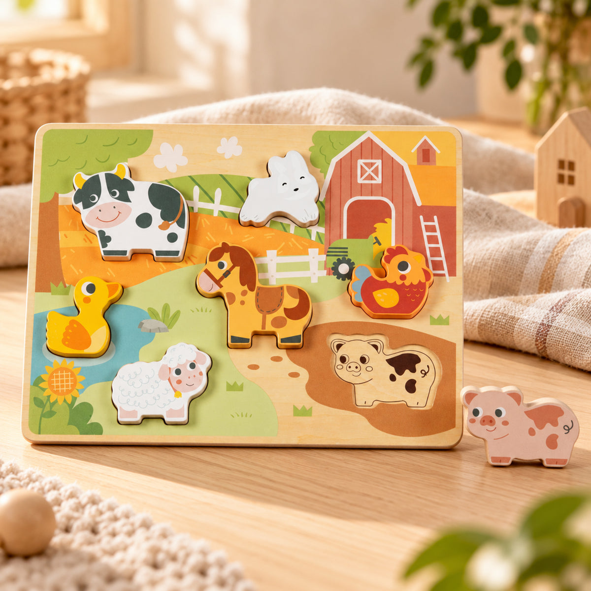 BusyKids Holz-Steckpuzzle Bauernhoftiere – Premium Ambiente