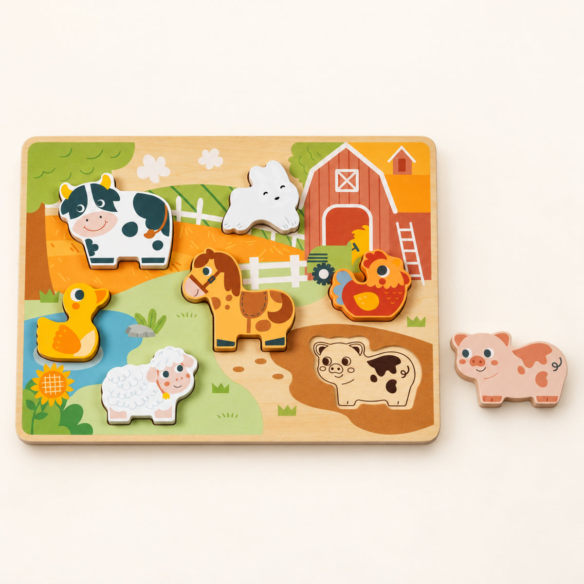BusyKids Holz-Steckpuzzle Bauernhoftiere – Premium Produktaufnahme