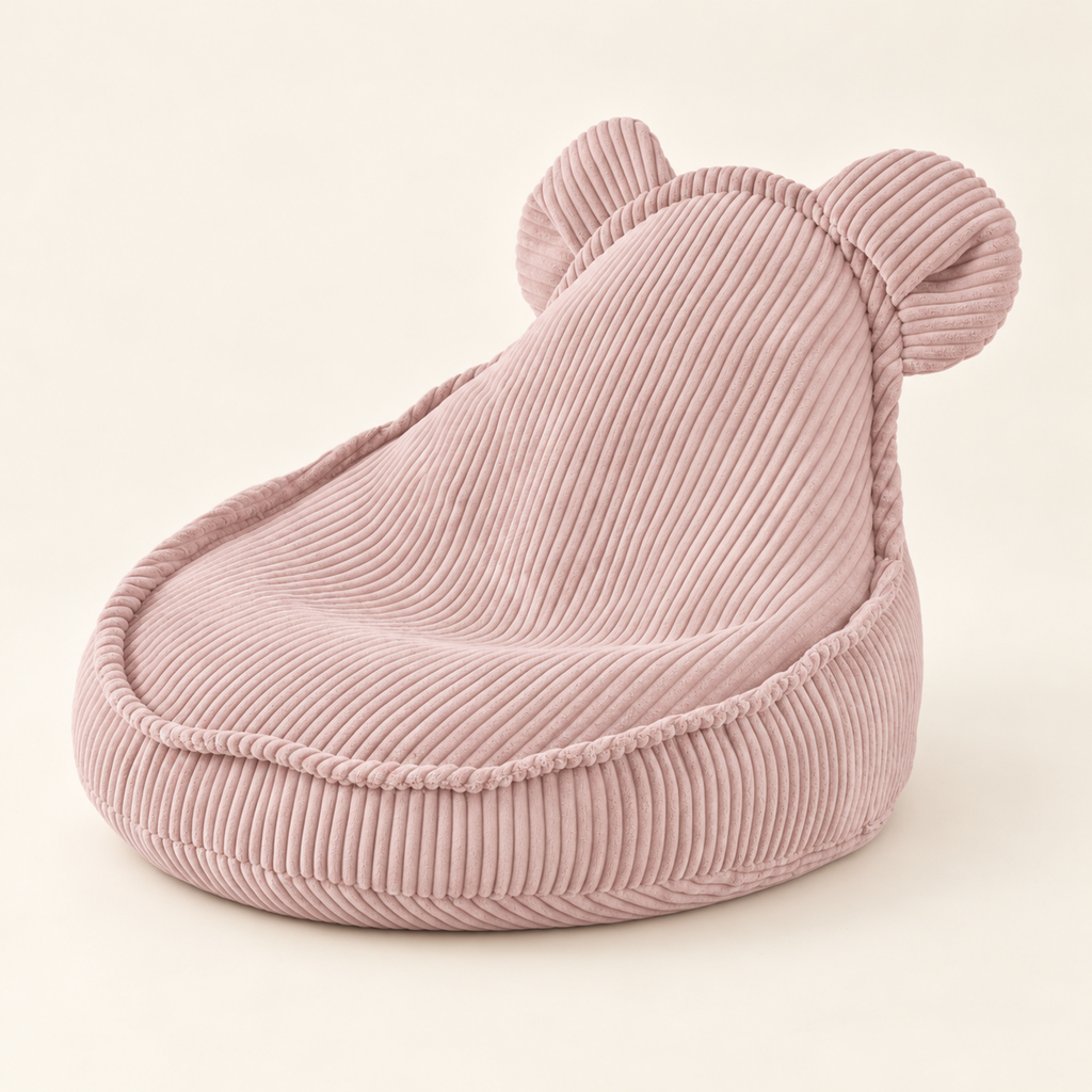 Plush Nest Kindersessel Huggy Bear aus Cord – Hellrosa – Premium Produktaufnahme