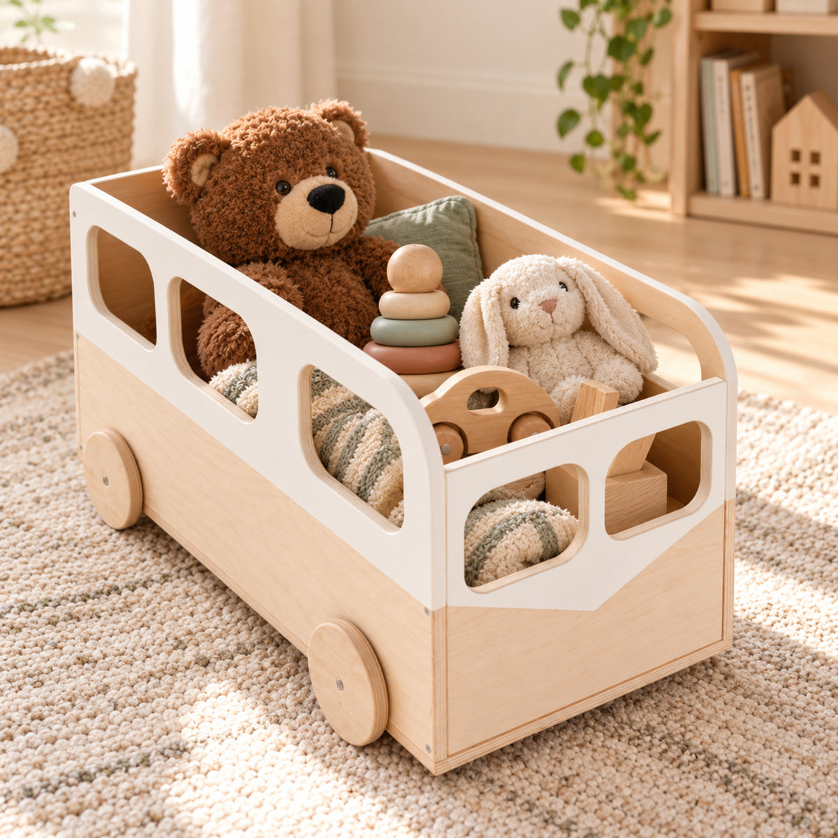 Ewart Woods Spielzeugkiste Bus mit Rollen aus Holz – Premium Ambiente