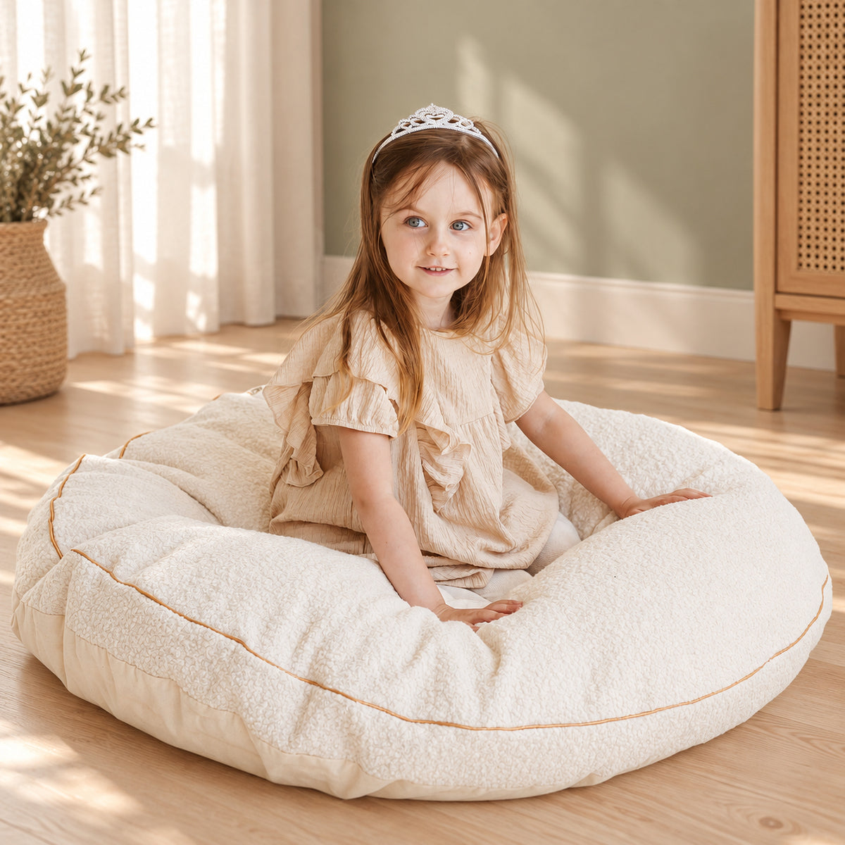 Minicamp Bouclé-Bodenkissen für Kinder – Ecru, 100 cm