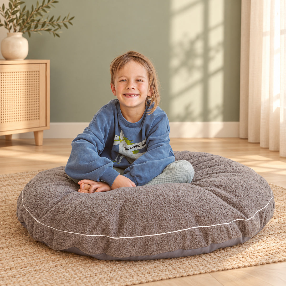 Minicamp Bouclé-Bodenkissen für Kinder – Grau, 100 cm