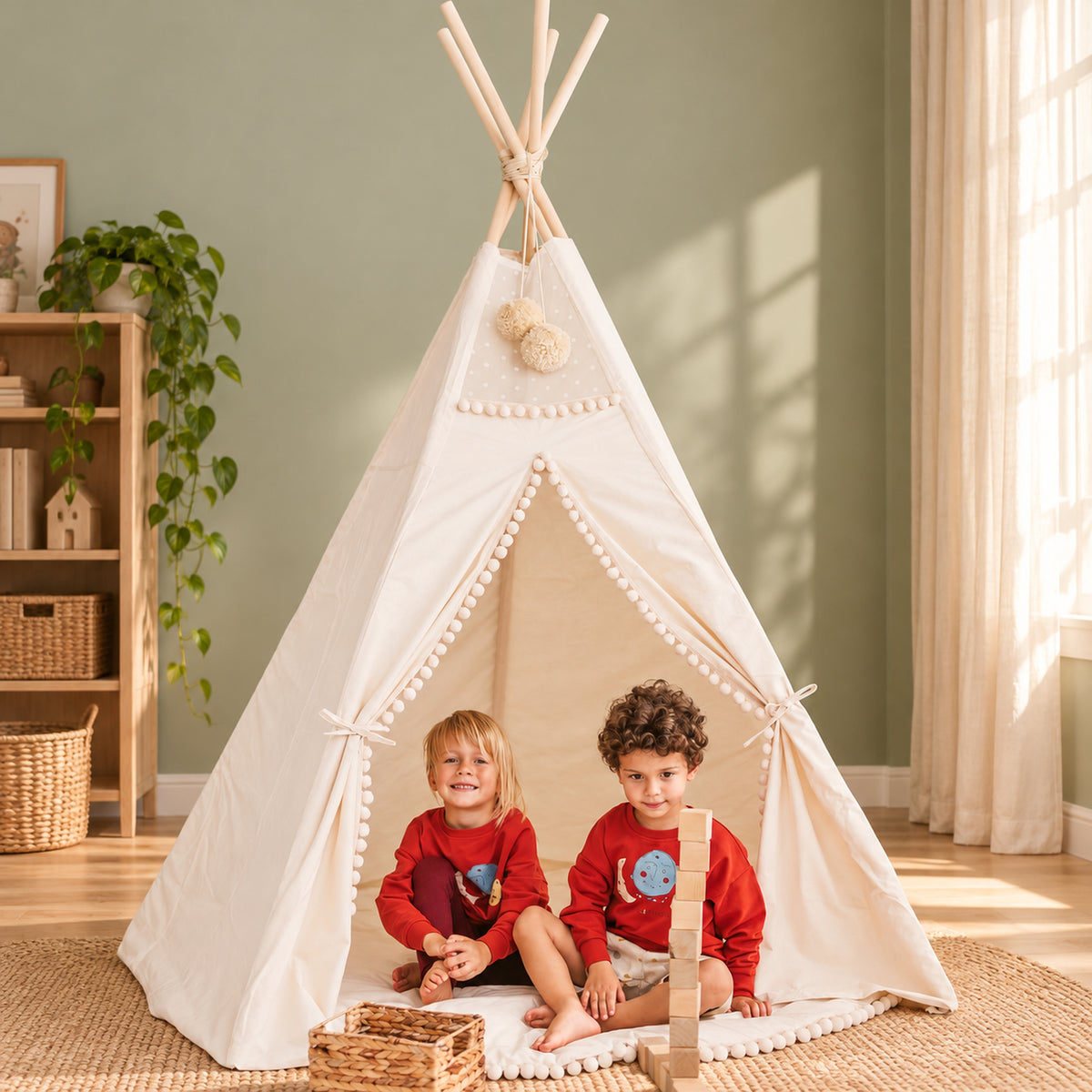 Minicamp XL Tipi mit Pompons – Ecru, 200 cm hoch