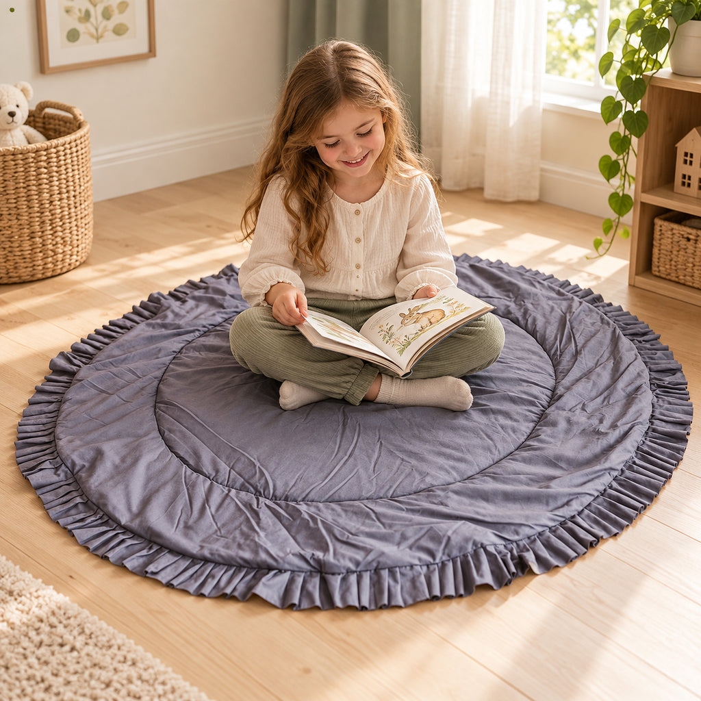 Minicamp Spielmatte mit Rüschen – Grau, 125 cm
