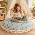 Minicamp Kinder-Bodenkissen mit Quasten – Mint Floral, 100 cm