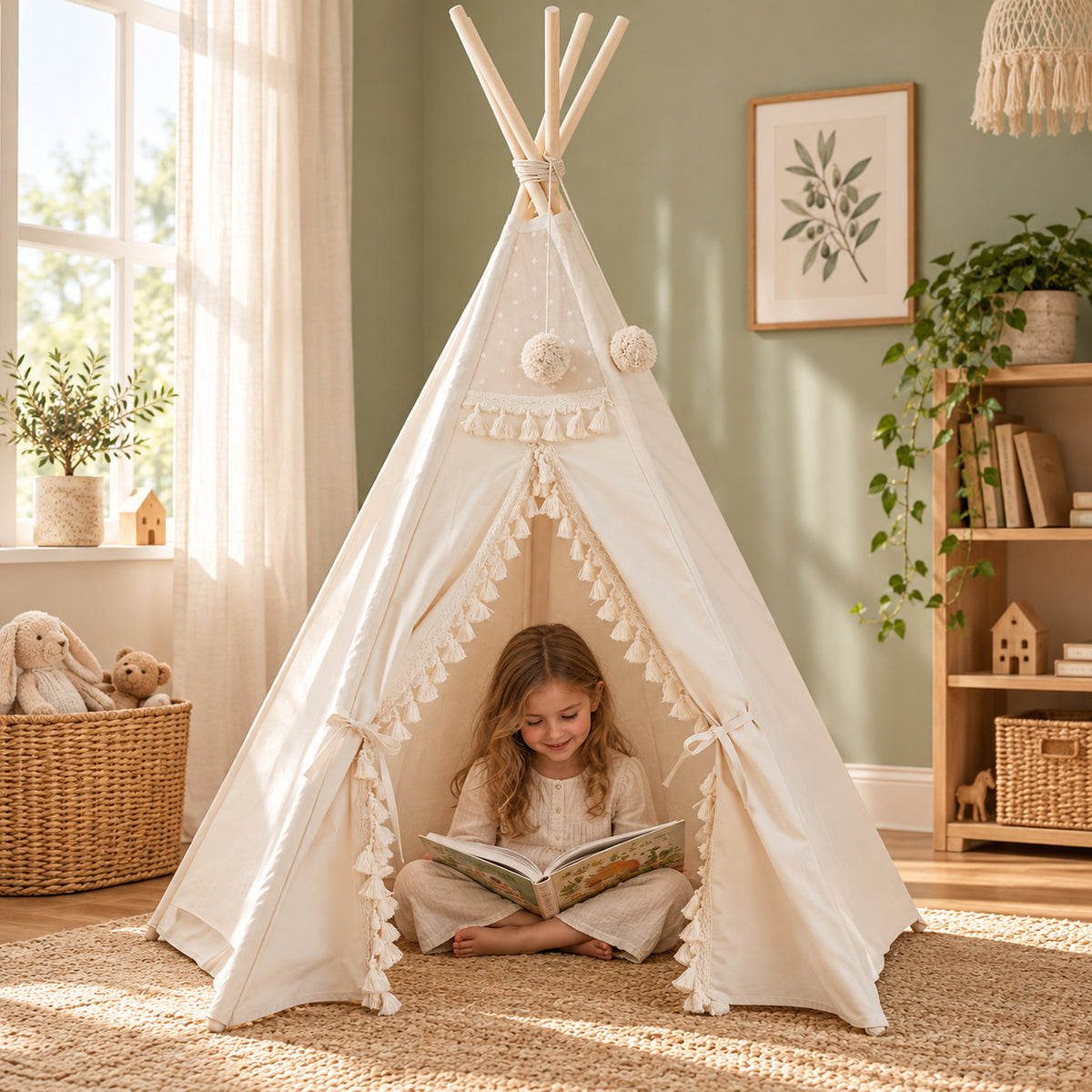 Minicamp Boho Kinder-Tipi mit Quasten – Ecru