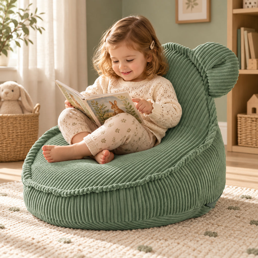 Plush Nest Huggy Bear Kinder-Cordsessel – Grün