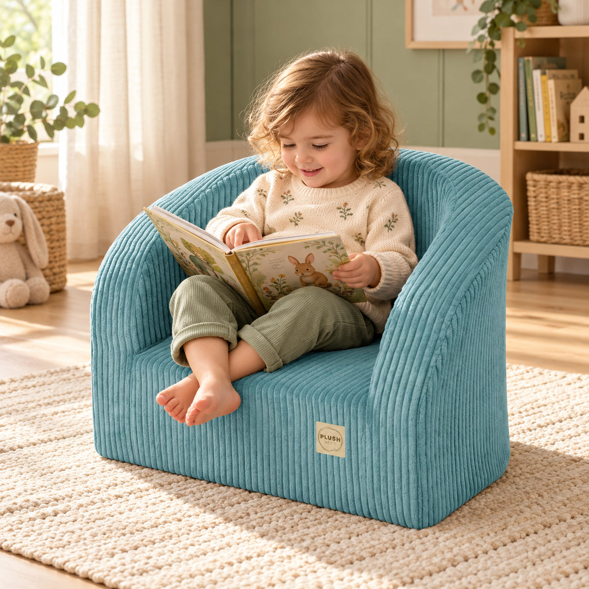 Plush Nest Dream Corner Kinder-Cordsessel – Blau