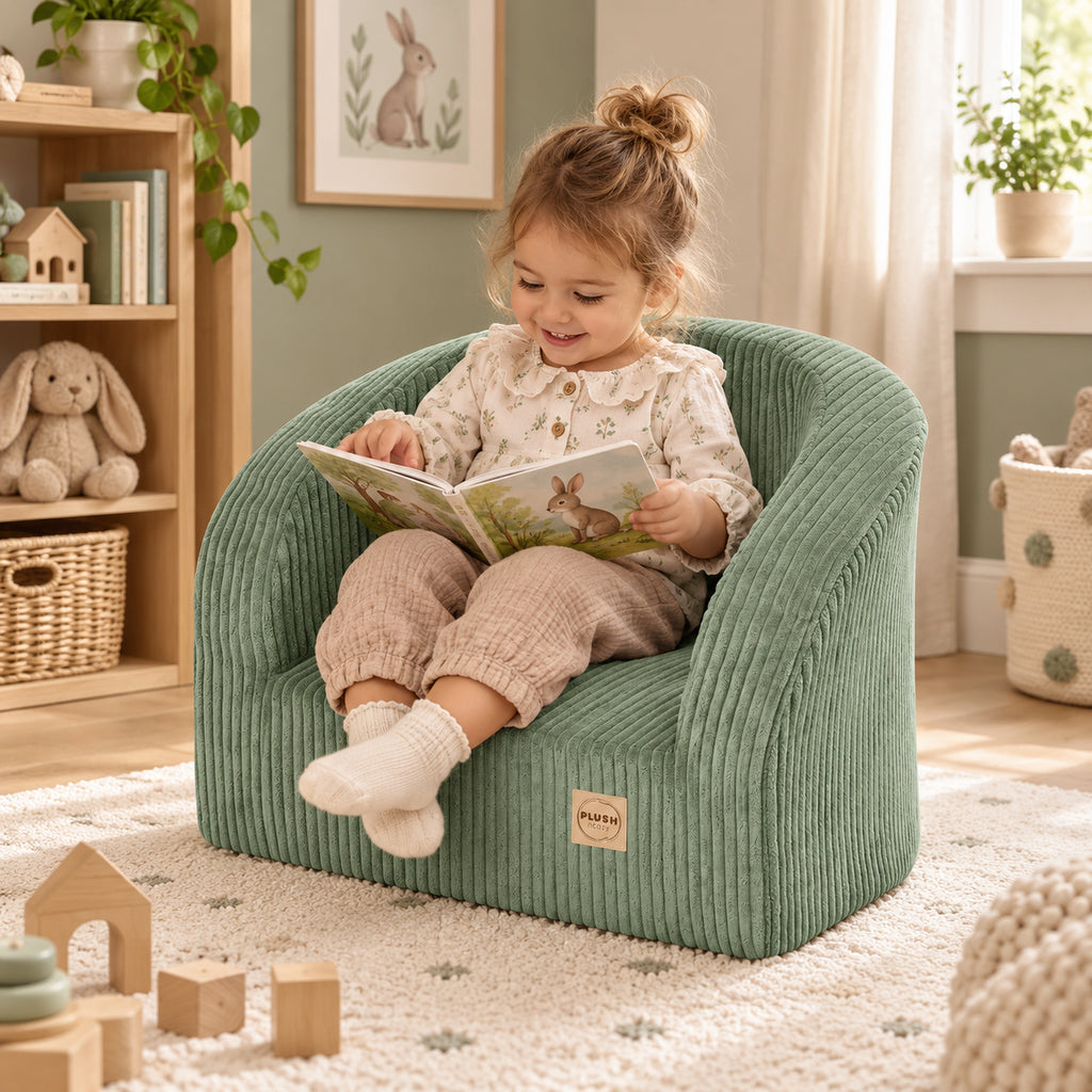 Plush Nest Dream Corner Kinder-Cordsessel – Grün