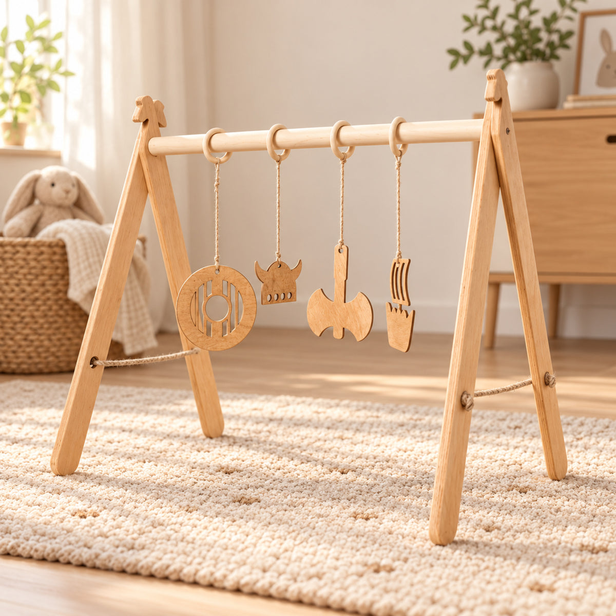 Ewart Woods Baby-Spielbogen aus Holz mit 4 Anhängern – Premium Ambiente
