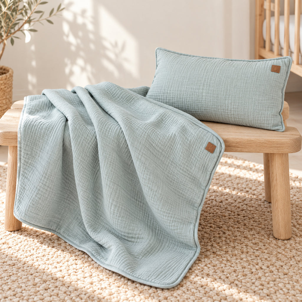 Musselin-Babydecke mit Kissen – Mint – Premium Produktfoto 2048 × 2048