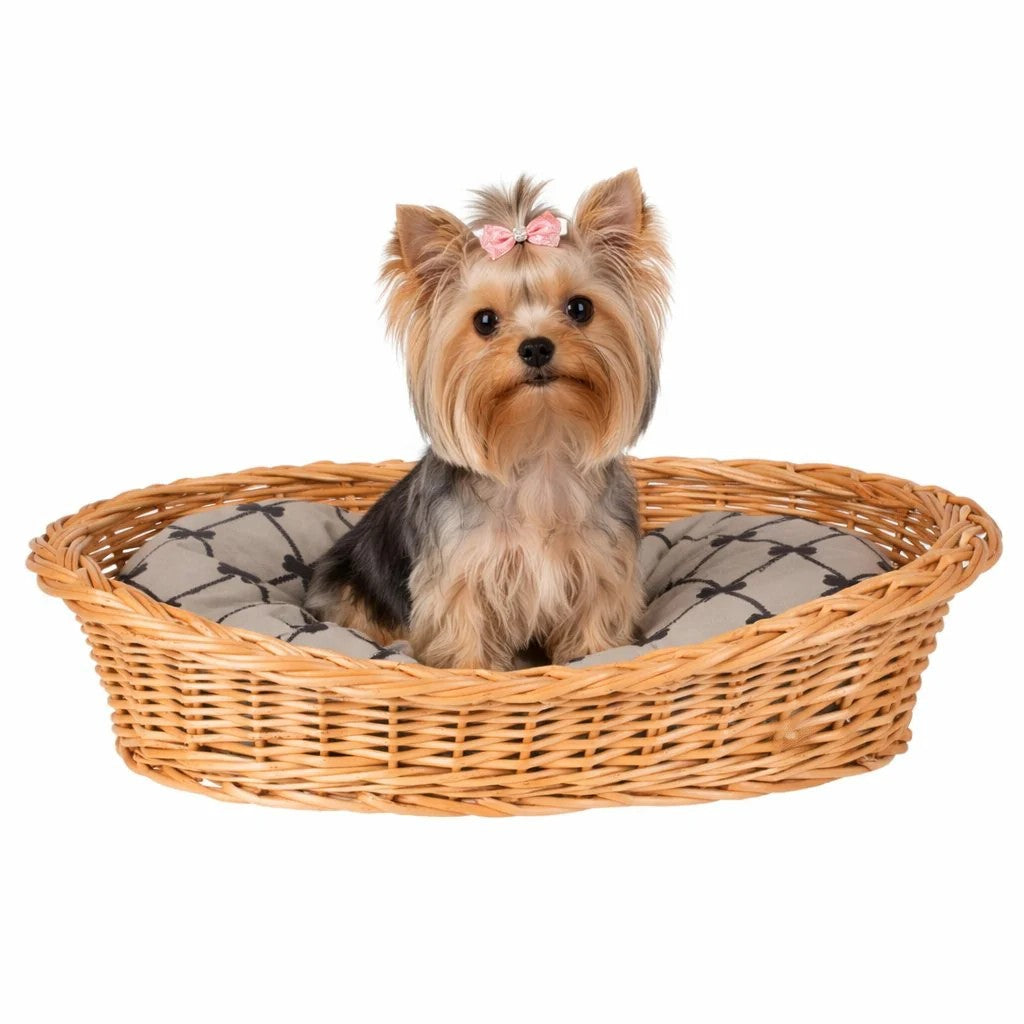 Enovia Natural Wicker Dog Bed With Grey Cushion, 80x60 cm