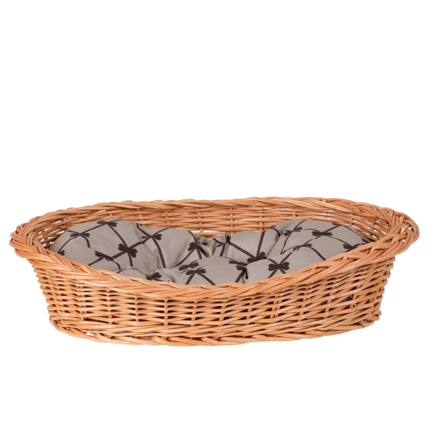 Enovia Natural Wicker Dog Bed With Grey Cushion, 65x46 cm