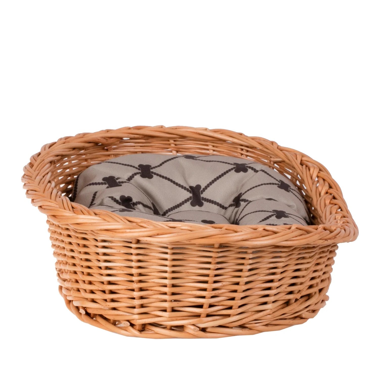 Enovia Natural Wicker Dog Bed With Grey Cushion, 80x60 cm