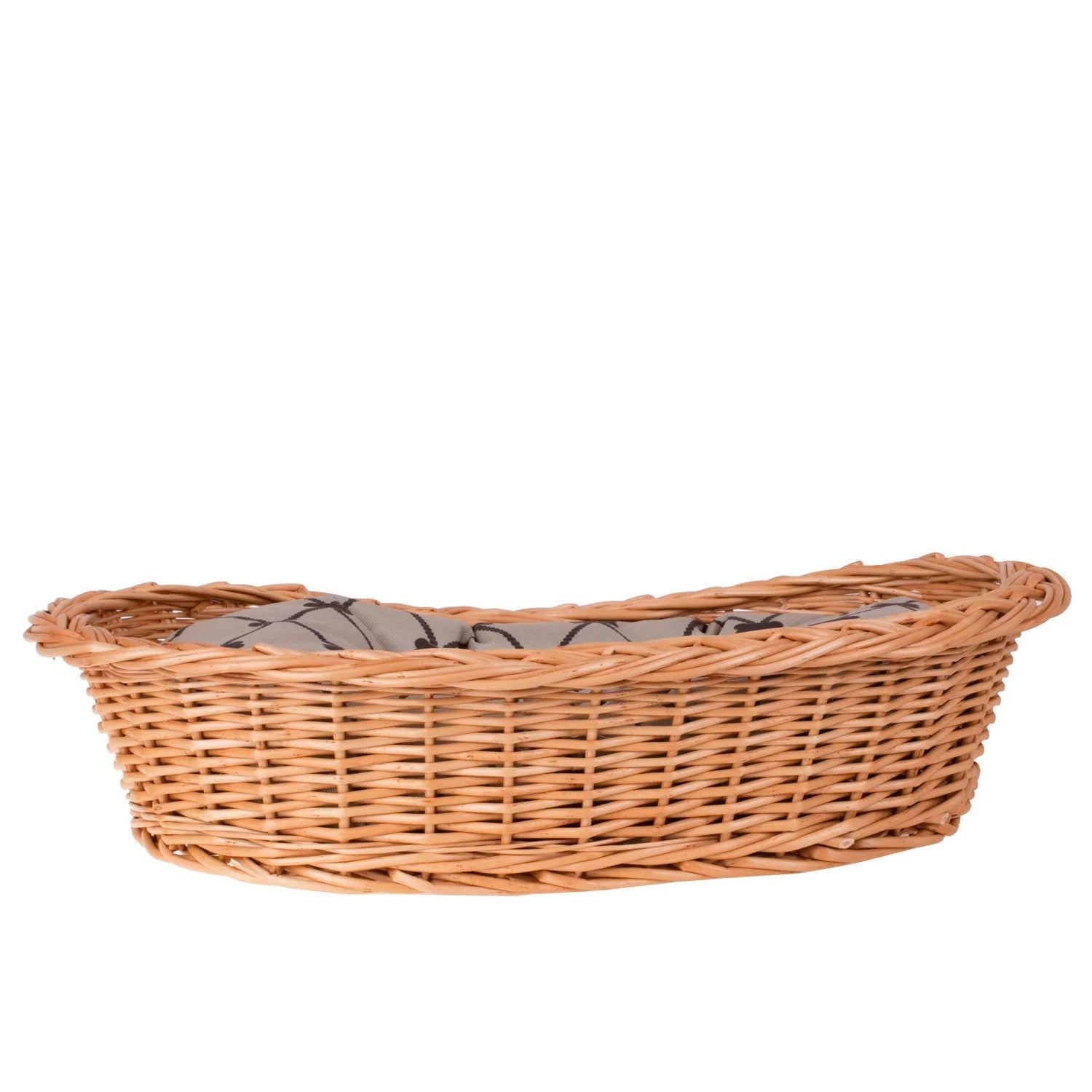 Enovia Natural Wicker Dog Bed With Grey Cushion, 65x46 cm