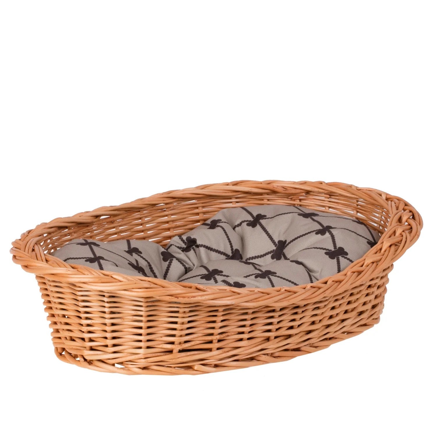 Enovia Natural Wicker Dog Bed With Grey Cushion, 65x46 cm