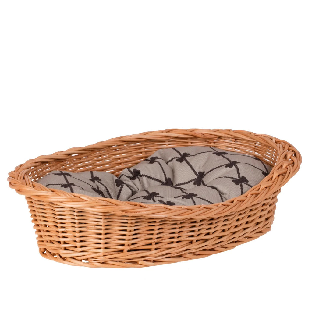 Enovia Natural Wicker Dog Bed With Grey Cushion, 60x43 cm