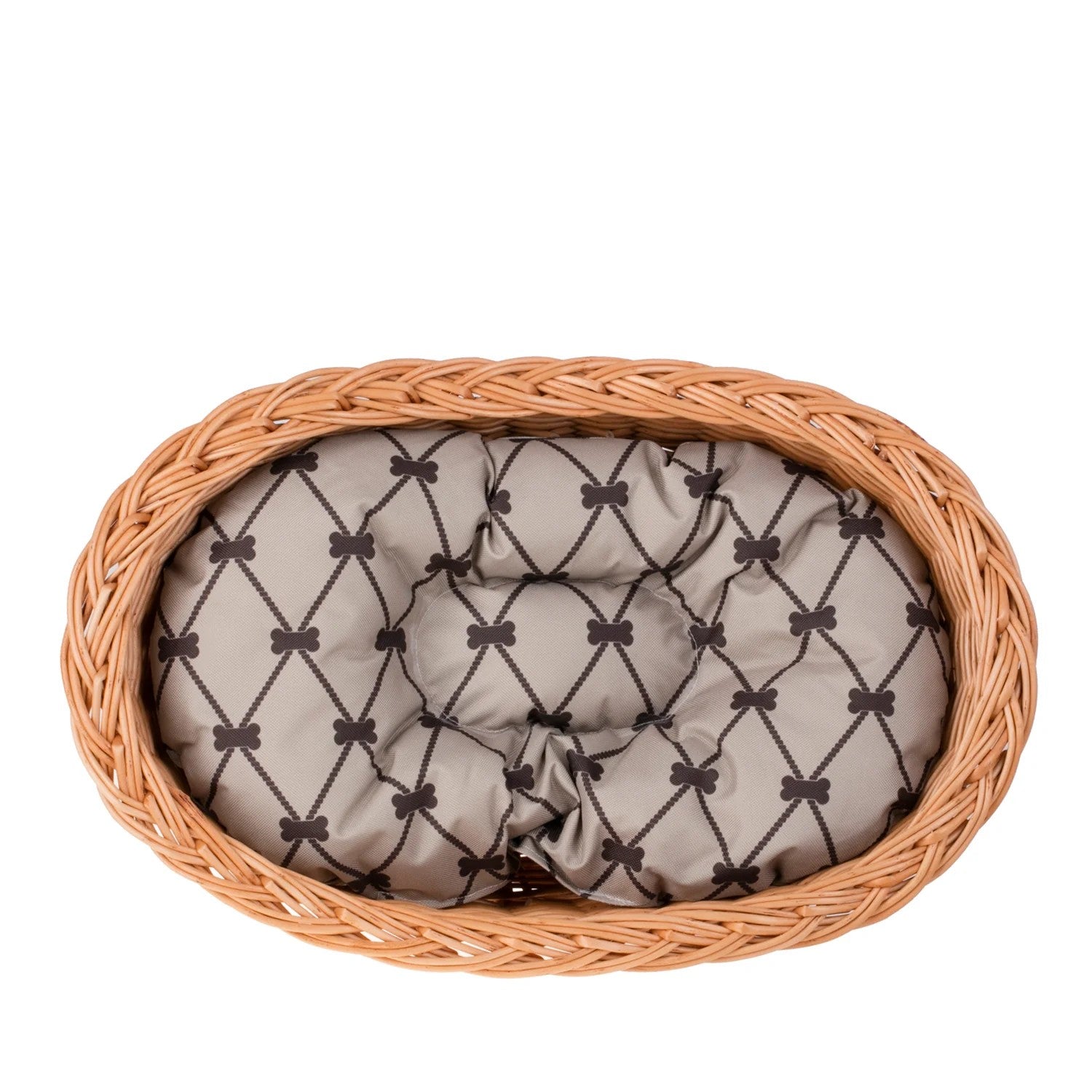 Enovia Natural Wicker Dog Bed With Grey Cushion, 80x60 cm