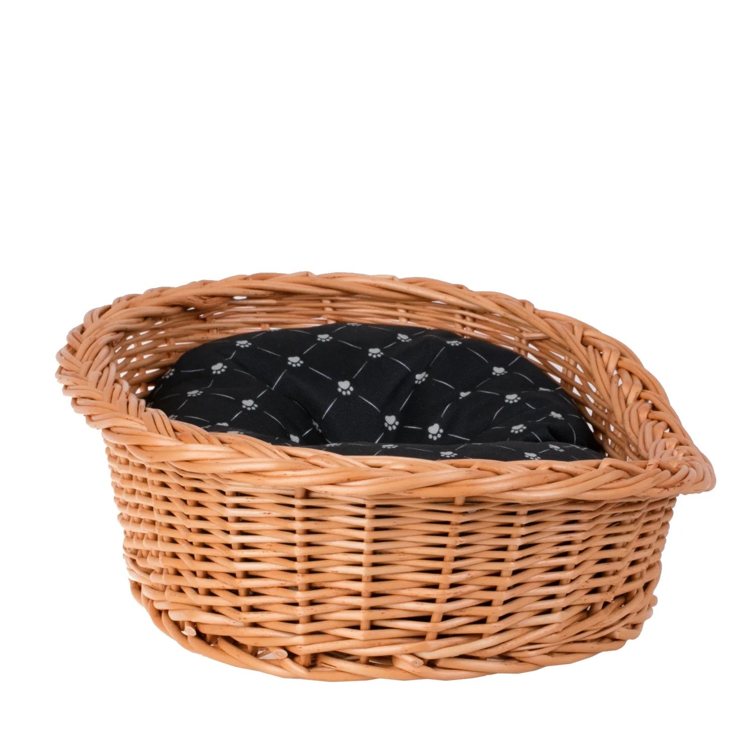 Enovia Natural Wicker Dog Bed With Black Cushion, 70x54 cm