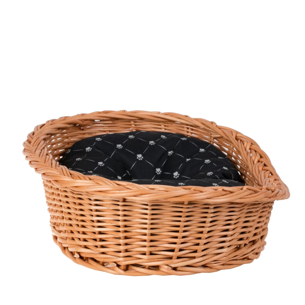 Enovia Natural Wicker Dog Bed With Black Cushion, 75x57 cm