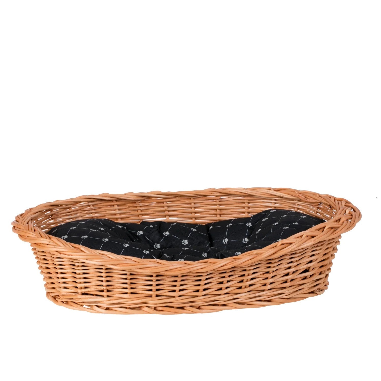 Enovia Natural Wicker Dog Bed With Black Cushion, 60x43 cm