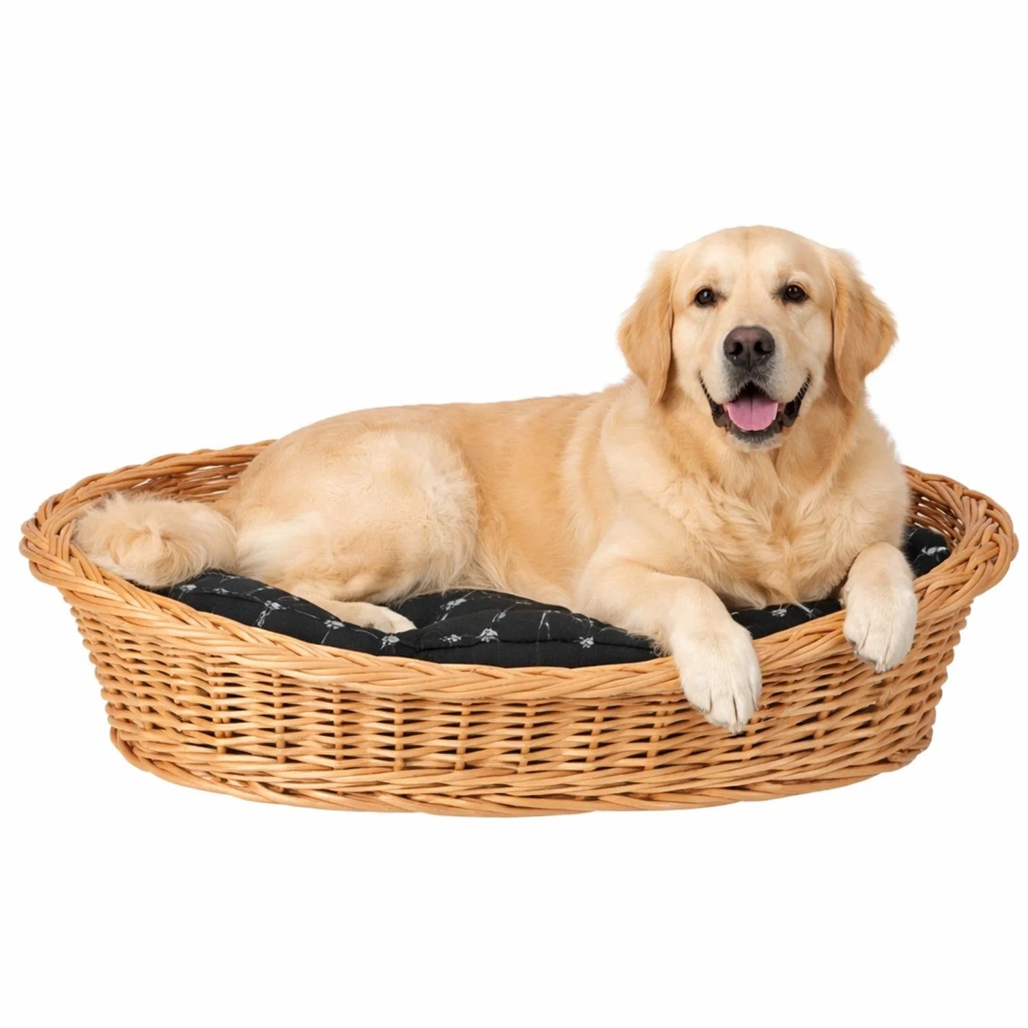 Enovia Natural Wicker Dog Bed With Black Cushion, 70x54 cm