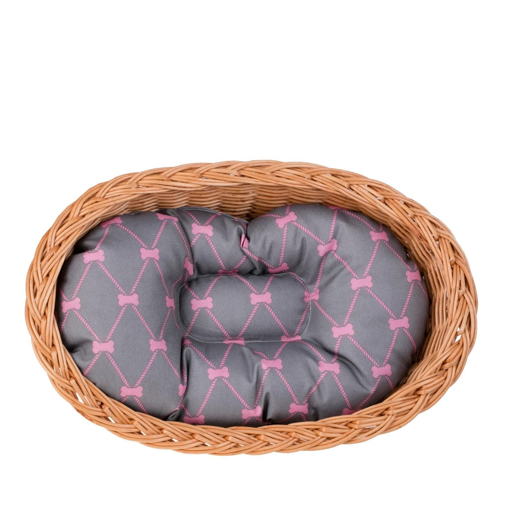 Enovia Hundebett aus Naturweide mit grau-rosa Kissen – 65 × 46 cm – Ansicht 4