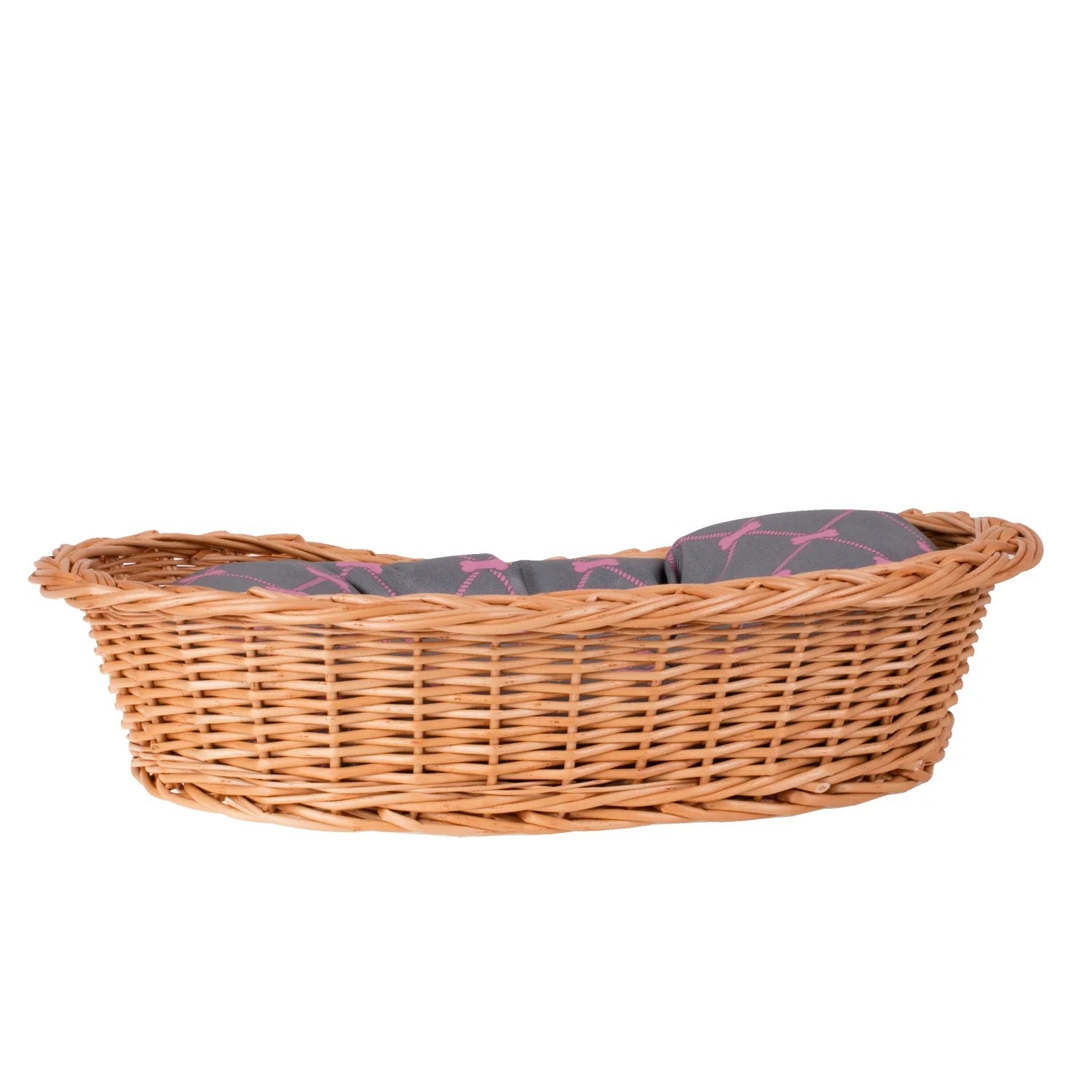 Enovia Natural Wicker Dog Bed With Grey And Pink Cushion, 80x60 cm