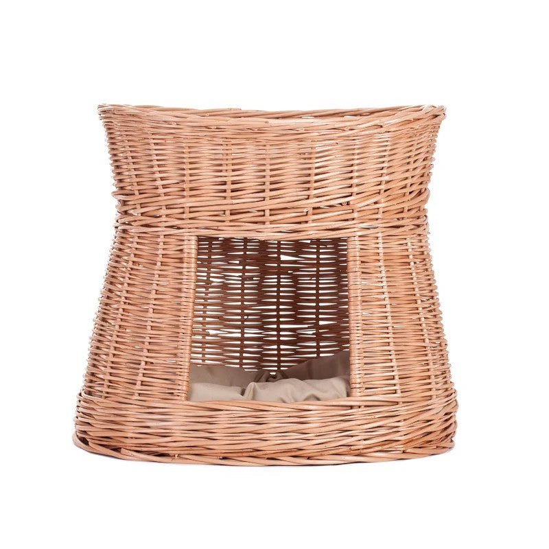 Erif Wicker Cat House With Grey Cushions