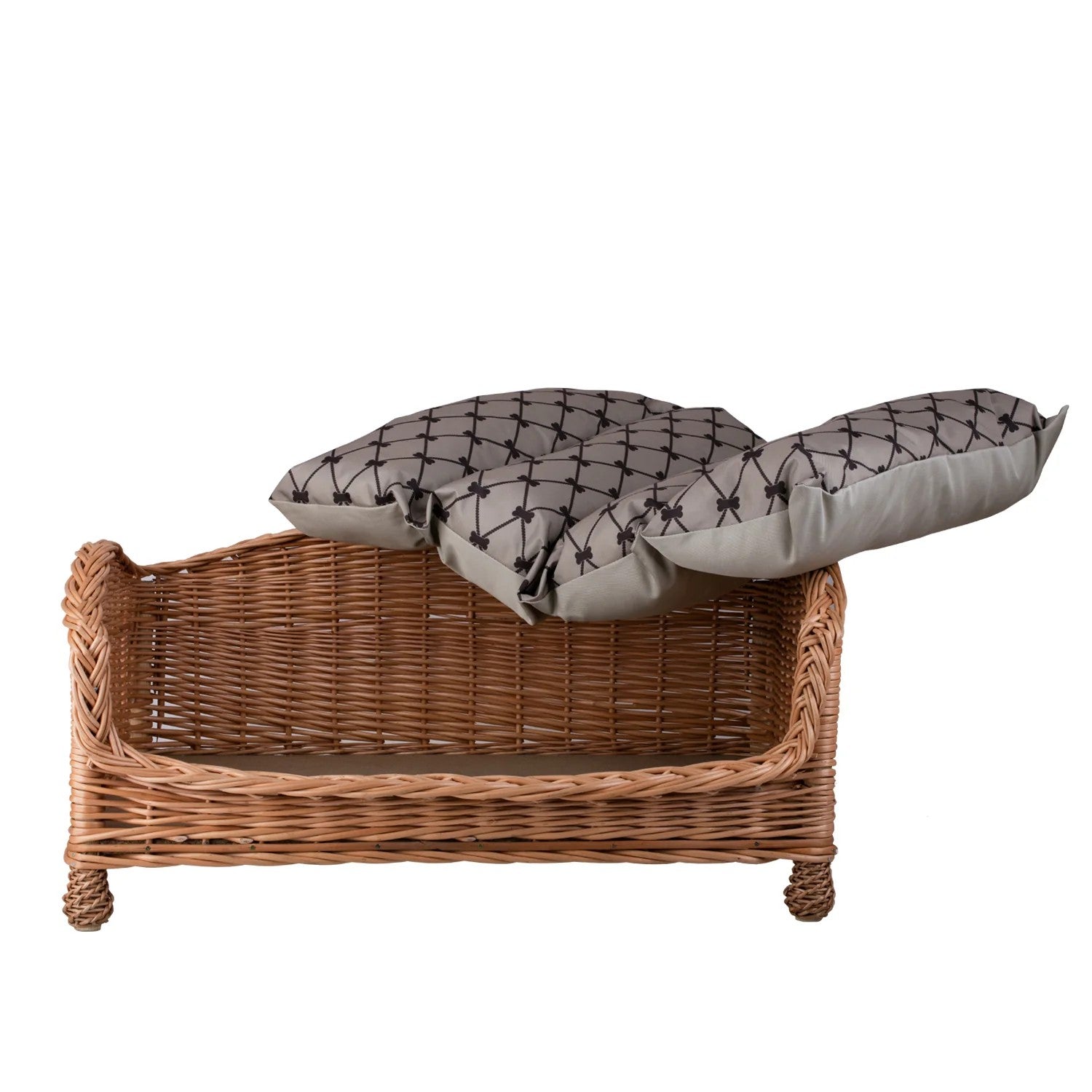 Erivia Wicker Pet Basket With Gray And Black Cushion, 74x52 cm