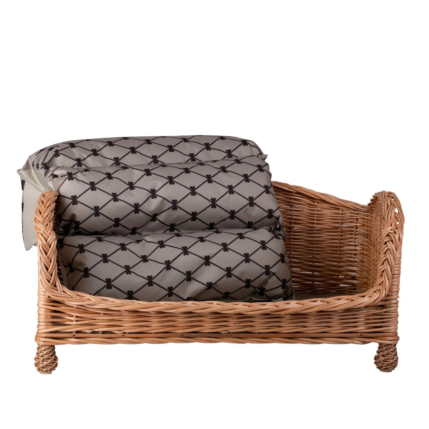 Erivia Wicker Pet Basket With Gray And Black Cushion, 74x52 cm