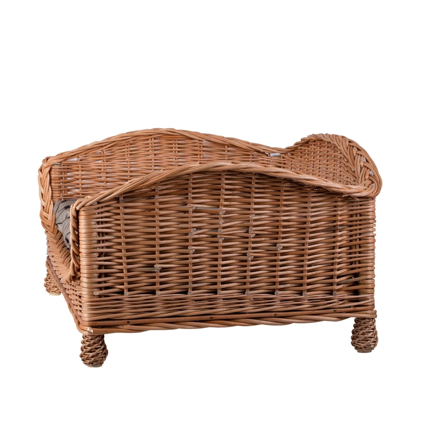 Erivia Wicker Pet Basket With Gray And Black Cushion, 74x52 cm