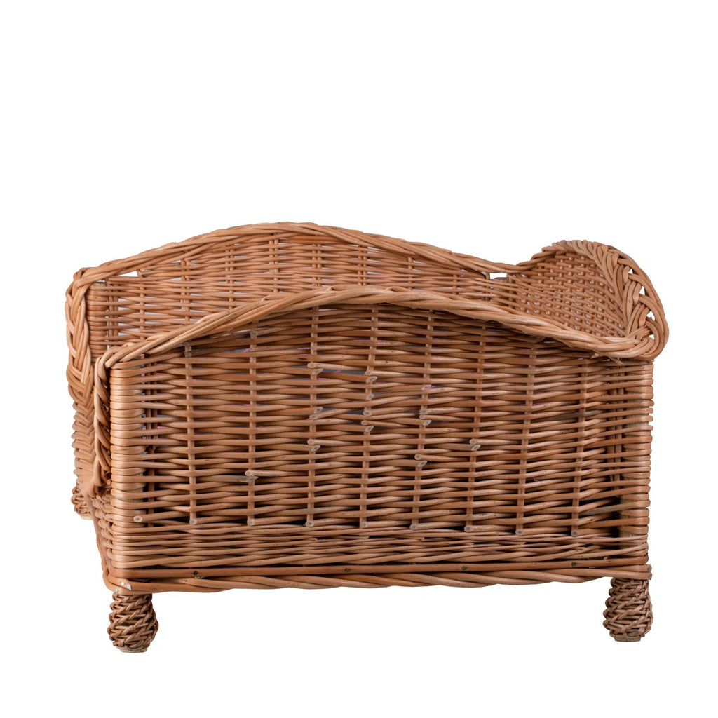 Erivia Wicker Pet Basket With Gray And Pink Cushion, 74x52 cm