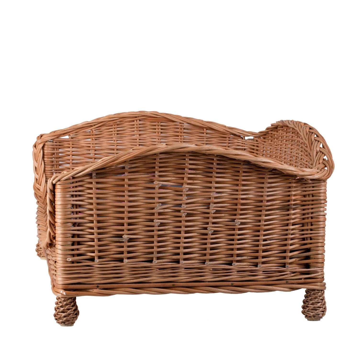 Erivia Wicker Pet Basket With Gray And Pink Cushion, 74x52 cm
