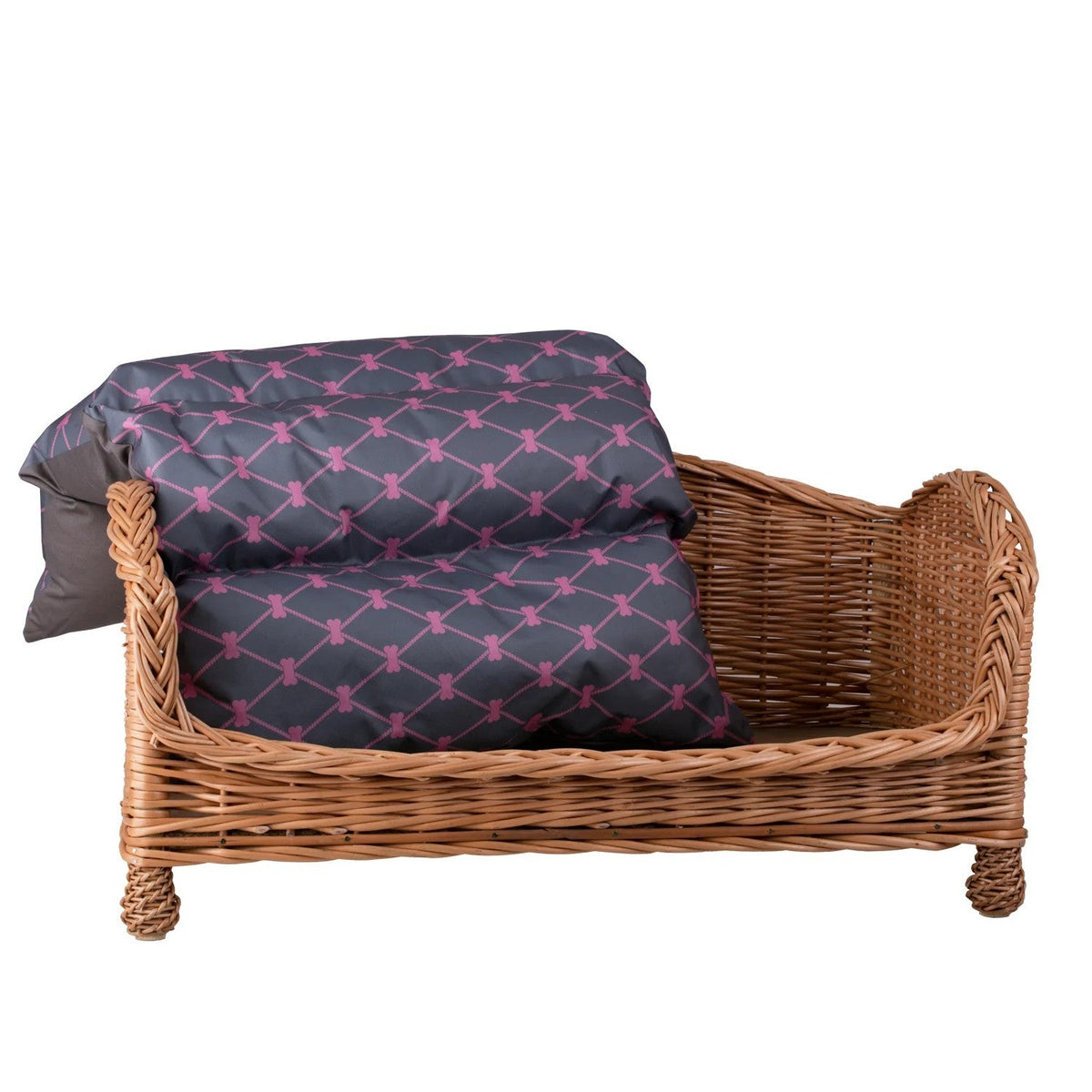 Erivia Haustierbett aus Naturweide mit grau-rosa Kissen – 74 × 52 cm – Ansicht 8