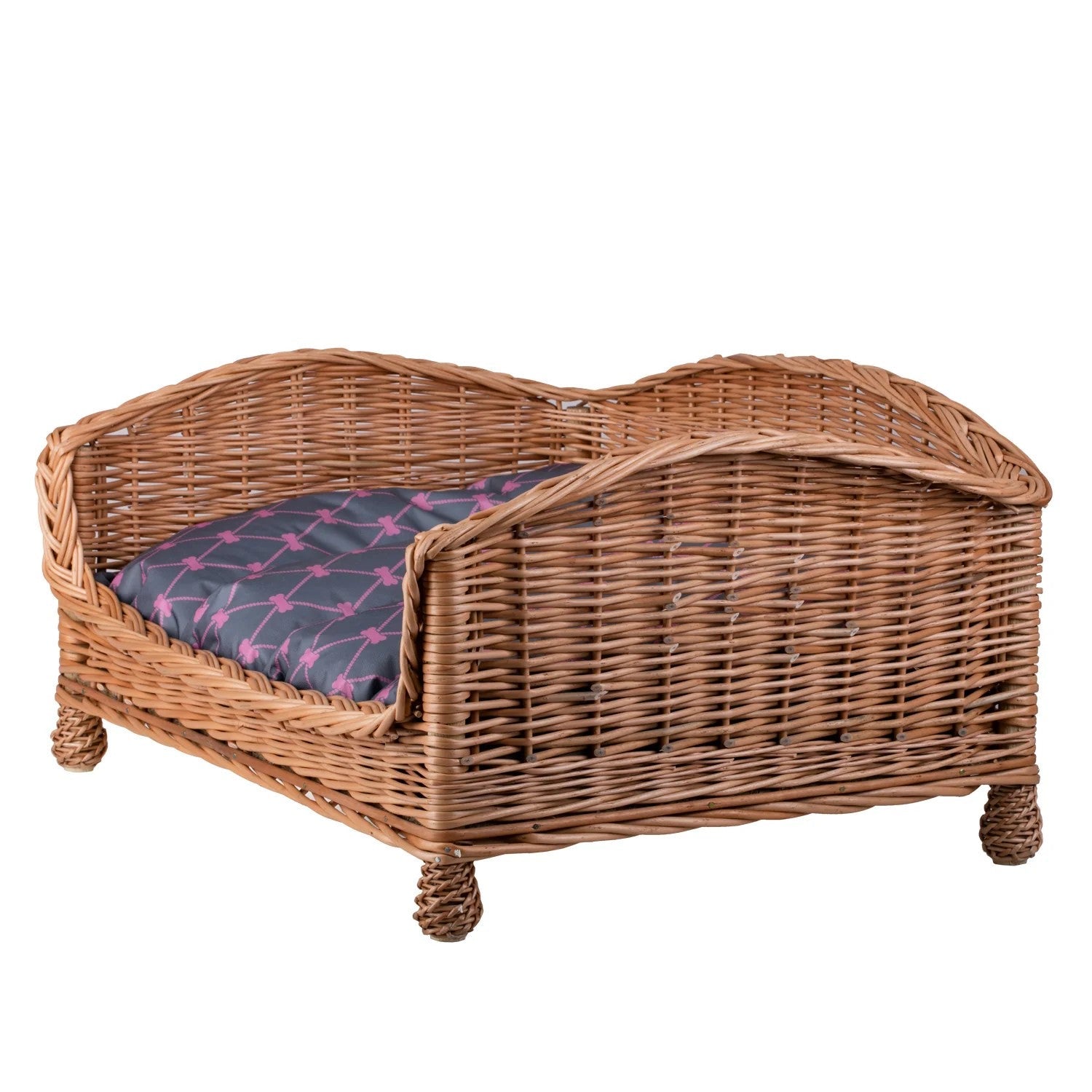 Erivia Haustierbett aus Naturweide mit grau-rosa Kissen – 74 × 52 cm – Ansicht 7